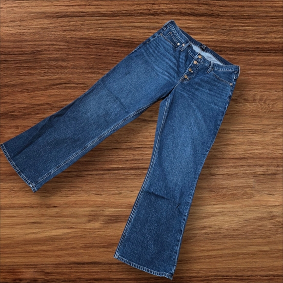 J. Crew Flare Mid Rise Flare Crop Denim Blue Button Fly Plus Size Jeans - Picture 1 of 6